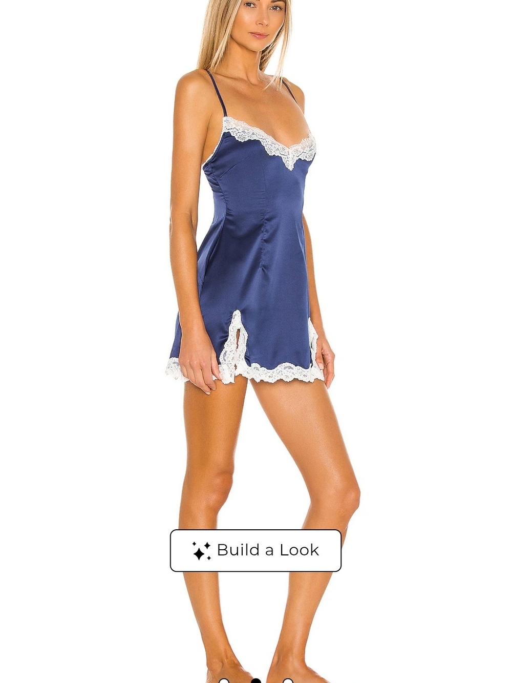 Lovers + Friends Cassandra Navy Satin Lace-Trim Slip